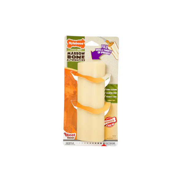 NYLABONE POWER CHEW MARROW BONE ALTERNATIVE BEEF LARGE