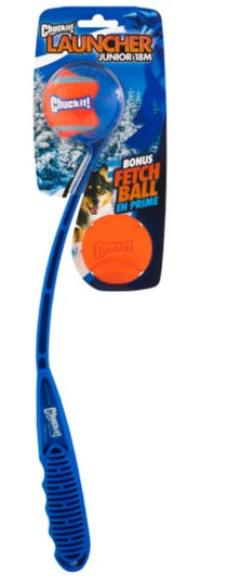 CHUCKIT DOG TOY BALL LAUNCHER JUNIOR 18M WITH 2 BALLS (SUITS MEDIUM 6CM BALLS)