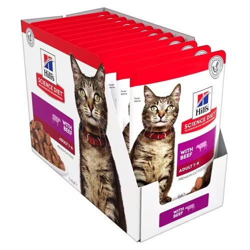 HILLS SCIENCE DIET CAT POUCH OPTIMAL CARE BEEF 85G x 12