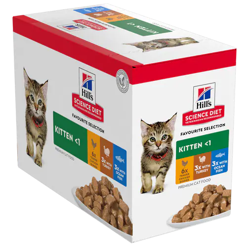 HILLS SCIENCE DIET CAT WET KITTEN FAVOURITE SELECTION VARIETY PACK 12X85G