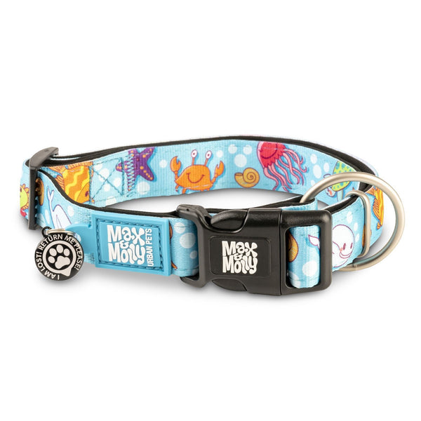 MAX & MOLLY DOG COLLAR SMART ID BLUE OCEAN [SIZE:MEDIUM - 34-55CM]