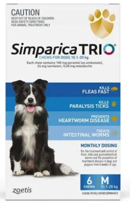 SIMPARICA TRIO DOG 10.1-20KG [PACK SIZE:6 PACK]