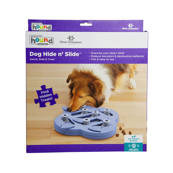 OUTWARD HOUND NINA OTTOSSON INTERACTIVE TREAT DISPENSER DOG HIDE N SLIDE PURPLE 