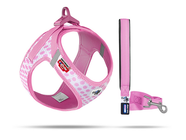 CURLI DOG HARNESS & LEASH PUPPY SET PINK CIRCLES [SIZE:XXSMALL]