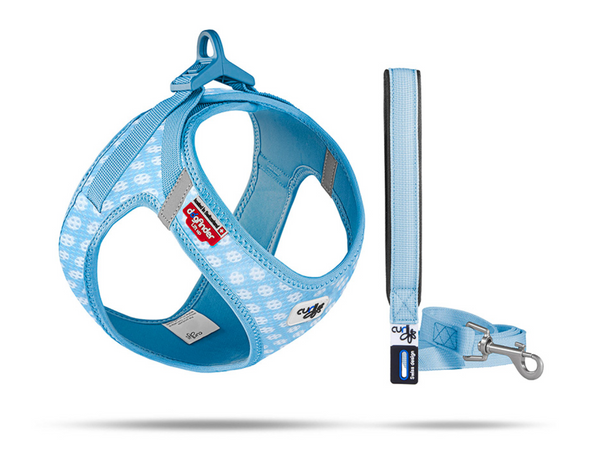 CURLI DOG HARNESS & LEASH PUPPY SET BLUE CIRCLES [SIZE:XXXSMALL]