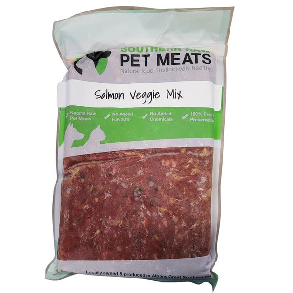 SOUTHERN RAW PET MEATS MEAT & VEGGIE BLEND SALMON & ROO VEGGIE MIX 1KG