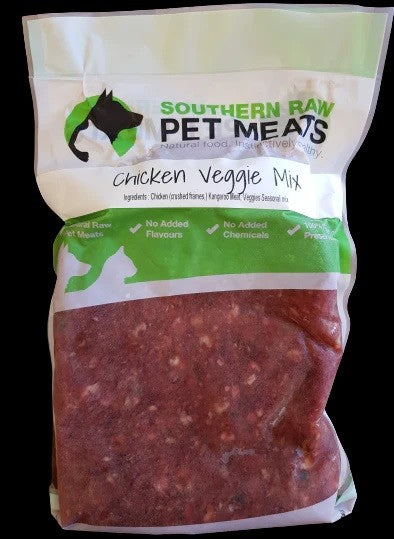 SOUTHERN RAW PET MEATS MEAT & VEGGIE BLEND CHICKEN & ROO VEGGIE MIX 1KG