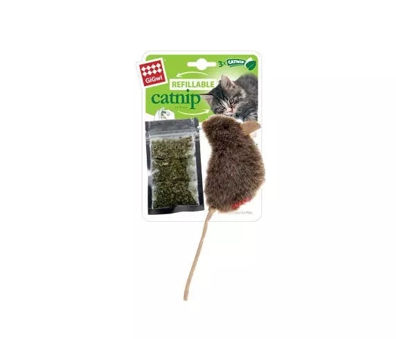 GIGWI CAT TOY REFILL CATNIP TEABAG MOUSE NATURAL