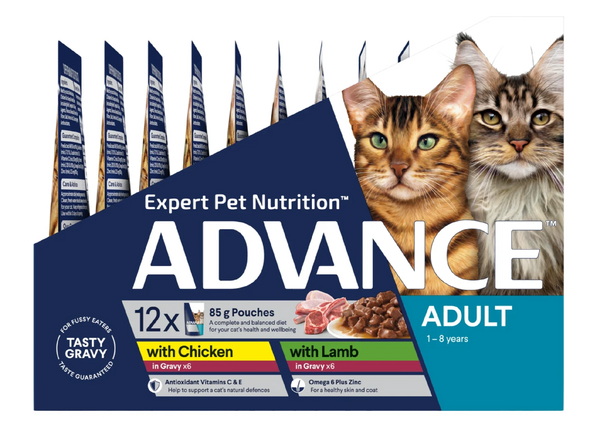 ADVANCE CAT WET POUCH ADULT  GRAVY CHICKEN LAMB 85GX12