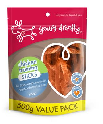 YOURS DROOLLY DOG TREATS CHICKEN TRAINING STICKS 500G