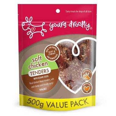 YOURS DROOLLY DOG TREATS SOFT CHICKEN TENDERS 500G