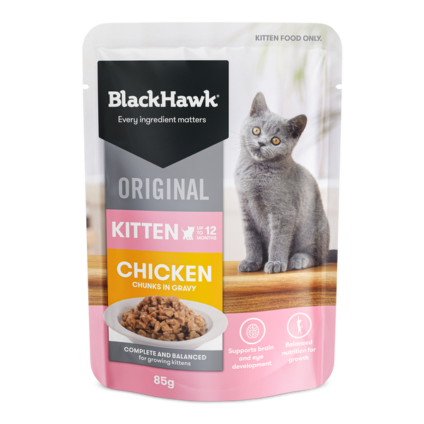 BLACK HAWK CAT WET ORIGINAL KITTEN CHICKEN IN GRAVY 85G 
