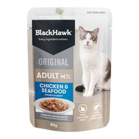 BLACK HAWK CAT WET ORIGINAL ADULT CHICKEN & SEAFOOD IN GRAVY 85G 
