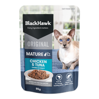 BLACK HAWK CAT WET ORIGINAL MATURE 7+ CHICKEN & TUNA IN GRAVY 85G 