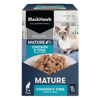 BLACK HAWK CAT WET ORIGINAL MATURE 7+ CHICKEN & TUNA IN GRAVY 85G x 12