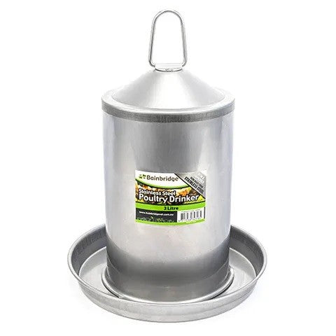 BAINBRIDGE POULTRY DRINKER STAINLESS STEEL 3 LITRES