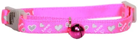 BEAU PETS CAT COLLAR REFLECTIVE LOVE HEARTS SAFETY COLLAR [COLOUR:PINK]