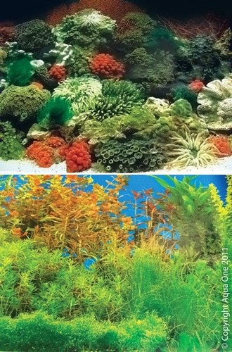 BACKGROUND AQUA ONE DOUBLE FRESH 48CM CORAL BLACK & PLANT W/BLUE PER METRE