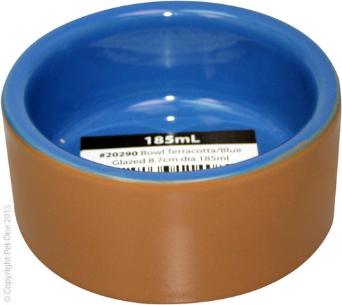 PET ONE SMALL ANIMAL BOWL TERRACOTTA/BLUE GLAZED 185ML