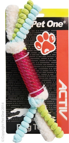 PET ONE DOG TOY ACTIVE STICK WITH LAMBSWOOL & CORDURAOY RED