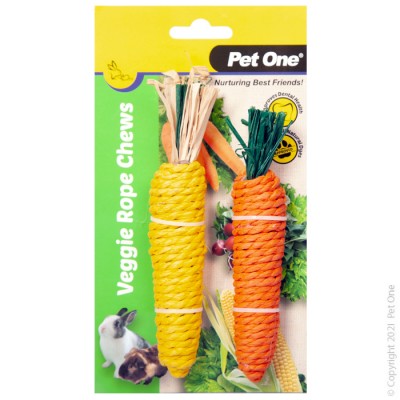 PET ONE VEGGIE ROPE FOR SMALL ANIMALS TWIN PACK CARROT/CORN