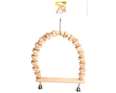 PET ONE BIRD SWING NATURAL WOOD W/BELLS 32X48CM