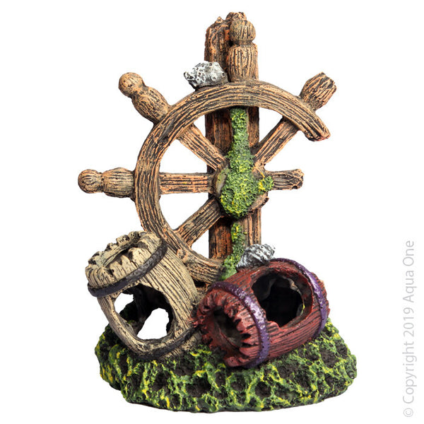 AQUA ONE ORNAMENT TWIN BARREL WITH SHIP WHEEL