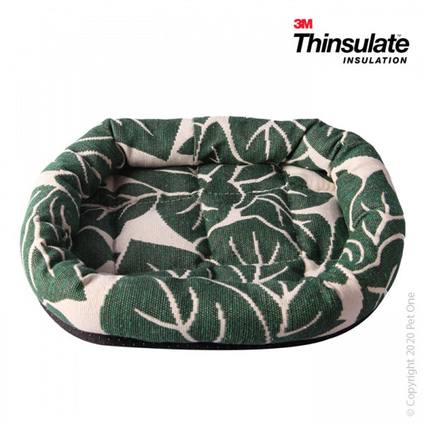PET ONE BED SMALL ANIMAL LOUNGER WARM ZONE 30X25CM TROPICAL LEAF 