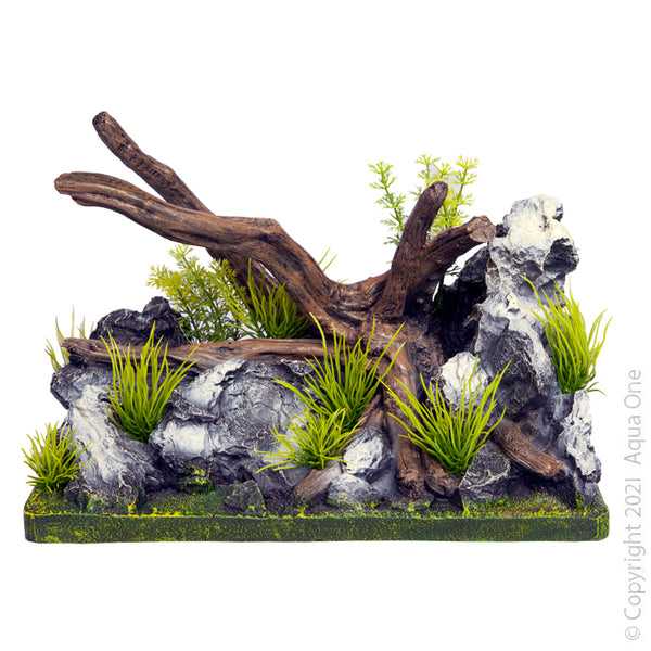 AQUA ONE PLANT ECOSCAPE DRIFTWOOD ON ROCK GARDEN MEDIUM