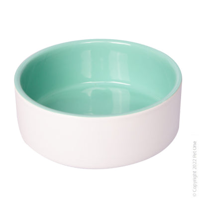 PET ONE SMALL ANIMAL BOWL CERAMIC 300ML GREEN/WHITE 