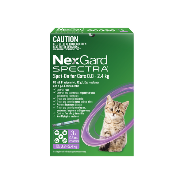 NEXGARD SPECTRA FOR CATS SPOT-ON [WGHT RANGE:0.8-2.4KG PACK SIZE:3 PACK]