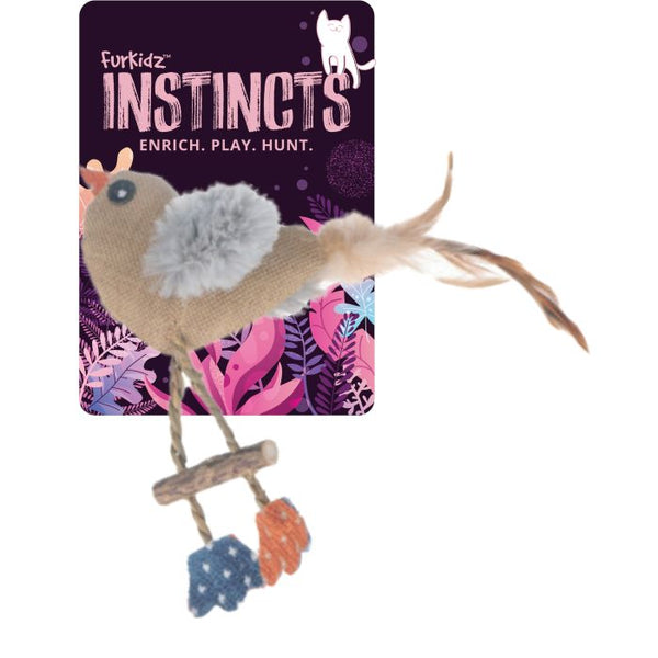 FURKIDZ INSTINCTS CAT TOY BURLAP BIRD 9 X 6CM