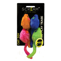 SCREAM CAT TOY MULTI COLOURED MICE 4 PACK