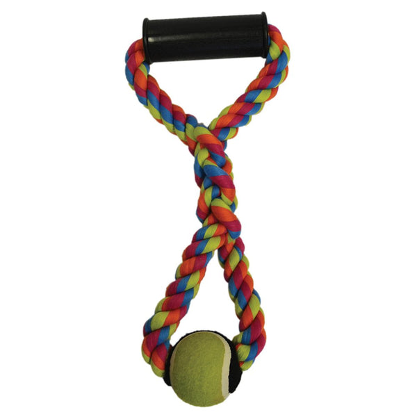 SCREAM DOG TOY HAND TUG ROPE W/TENNIS BALL 35CM