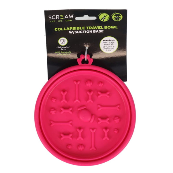 SCREAM COLLAPSIBLE TRAVEL BOWL WITH SUCTION BASE LARGE 350ML [COLOUR:PINK]