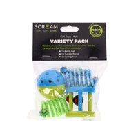SCREAM CAT TOYS VARIETY PACK 4 PACK [COLOUR:BLUE/GREEN]