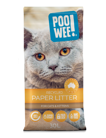 POOWEE CAT LITTER RECYCLED PAPER INK FREE 30LTR