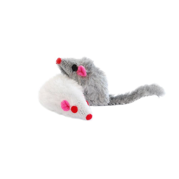 POUNCE N PLAY CAT TOY MOUSE GREY/WHITE 2PACK