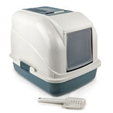 POOWEE CAT LITTER PAN WITH HOOD, DOOR, FILTER & SCOOP BLUE