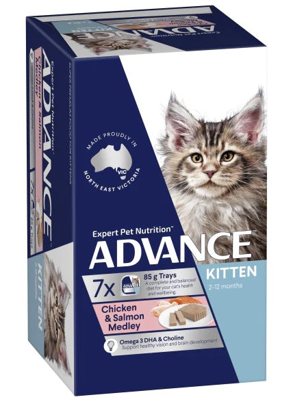 PACK OF ADVANCE CAT WET SINGLE TRAY KITTEN CHICKEN & SALMON 7X85G