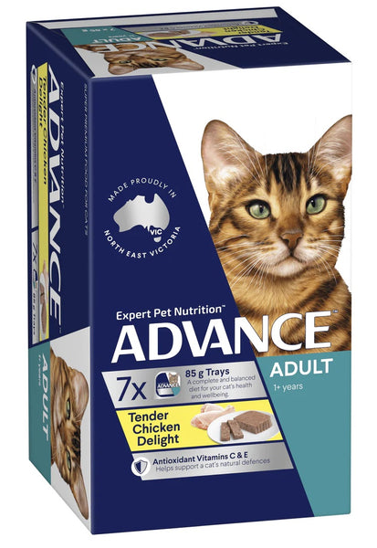 PACK OF ADVANCE CAT WET SINGLE TRAY ADULT CHICKEN DELIGHT 7X85G 