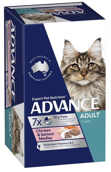 PACK OF ADVANCE CAT WET SINGLE TRAY ADULT CHICKEN & SALMON 7X85G 