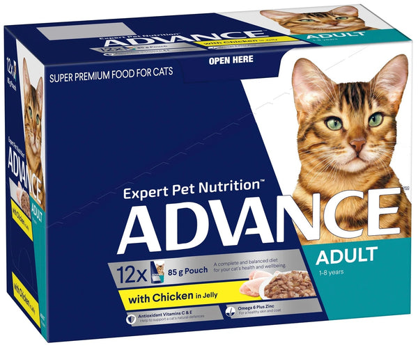 ADVANCE CAT WET POUCH ADULT CHICKEN IN JELLY 12X85G