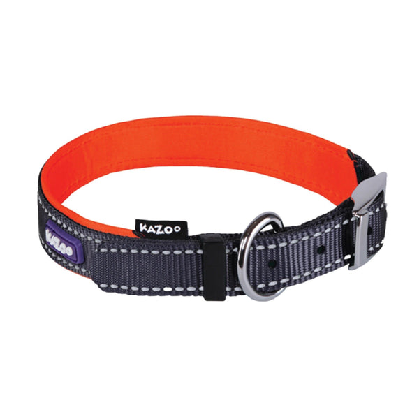 KAZOO DOG COLLAR NYLON ACTIVE SLATE/ORANGE [SIZE:26-33CM - SMALL]