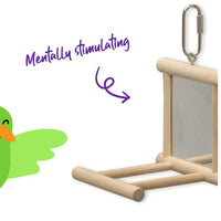 KAZOO BIRD TOY MIRROR WITH PERCH WOODEN MEDIUM 