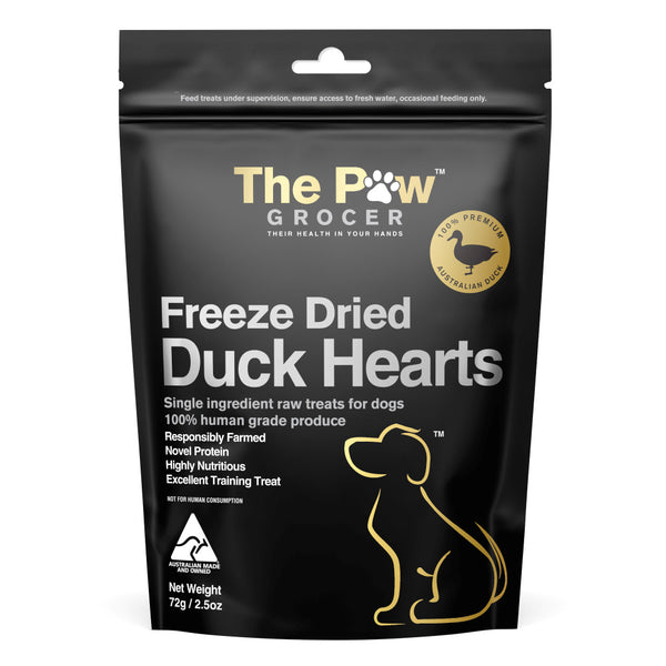 THE PAW GROCER BLACK LABEL FREEZE DRIED DUCK HEARTS 72G