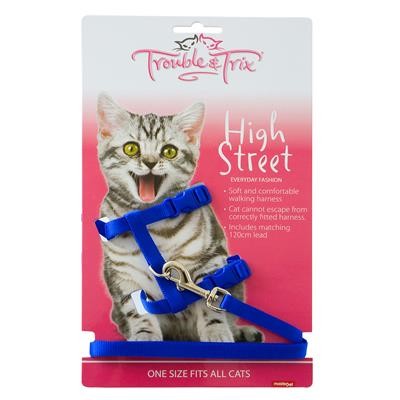 TROUBLE & TRIX CAT HARNESS & LEAD SET HIGH STREET [COLOUR:BLUE]