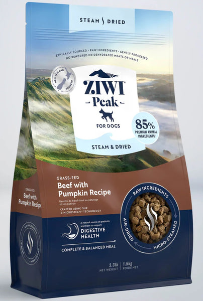 ZIWI PEAK DOG DRY STEAM & DRIED BEEF WITH PUMKIN [SIZE:1.5KG]
