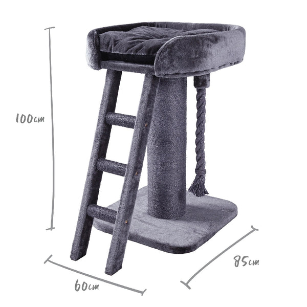 KAZOO CAT SCRATCHER POST HIGH BED W/LADDER CHARCOAL (BOXED)